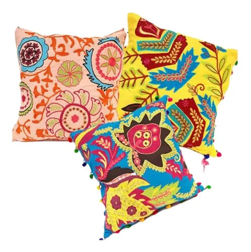 Funda De Almohadón Bordada Importada India 45 X 45