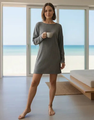Vestido Remerón De Diseño Nuevo 2da Selección Gris Liso 2