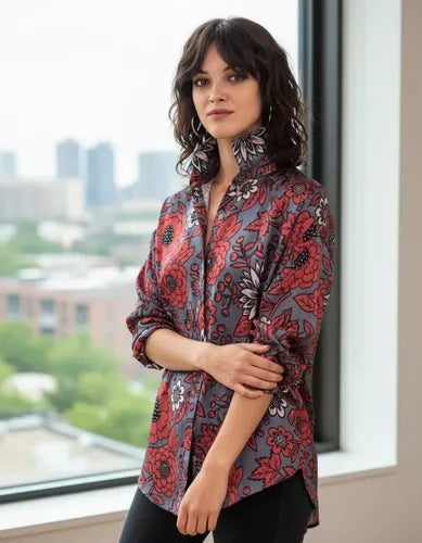 Camisa Camisola Viscosa Con Seda De Diseño Gris S