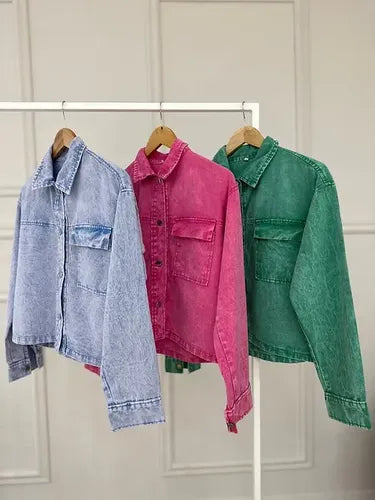 Camisaco Jean Grande Campera Denim Corta Oversize