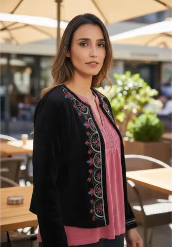 Saco Chiffon Chaqueta Bordada Talle Chico Negro Bordado 36