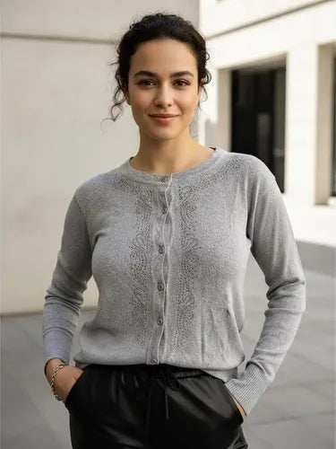 Saquito Saco Cardigan Botones Strass Tejido Botones