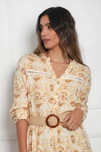 Vestido Túnica Manga Larga Amplio De India Estampado