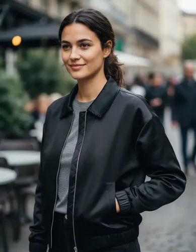 Campera Bomber Rasada Amplia Negro Único Liso