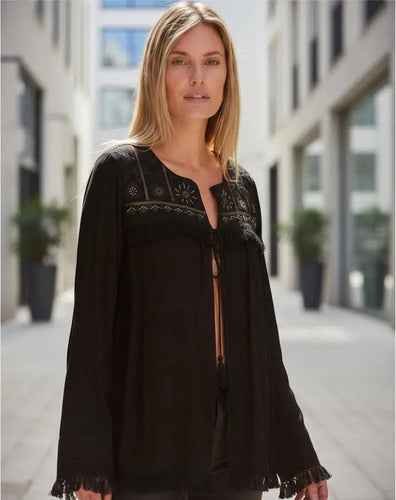 Saco Chaqueta Bordada Importada Boho Tipo Rapsodia Vars Negro M