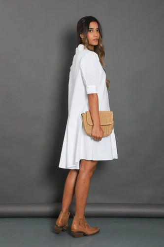 Vestido Manga Corta Boho Crudo Lisa M