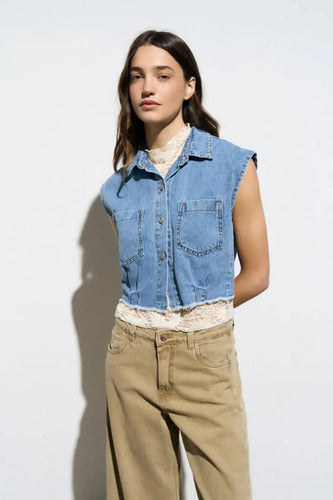 Chaleco De Jean Corto Celeste Lisa L