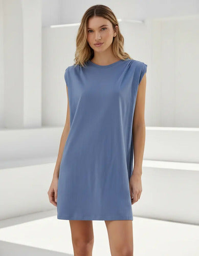 Vestido De Jersey  Sin Mangas Gris Melange Lisa Único