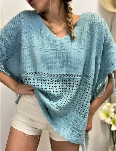 Poncho Ruana Sweater  Tejidos Boho Rosa U