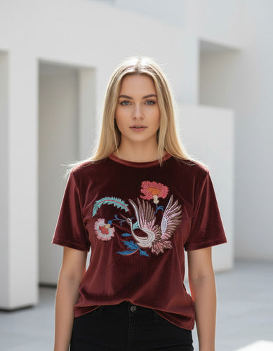Remera De Chifón Bordada