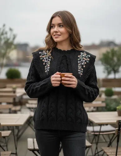 Sweater Tejido Folk Cuello Grande Bordado Cod. 008